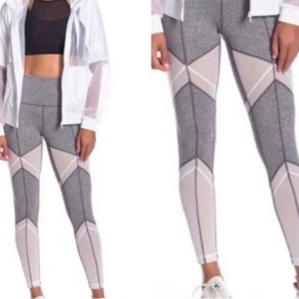 Zella Sun Salutation Grey/White Mesh Leggings - Large